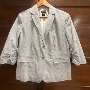 Lord & Taylor 8 Blue White seersucker Striped Blazer coat jacket 100% cotton